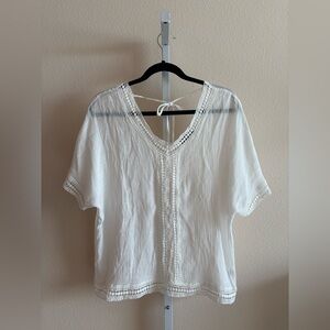 FYLO White V-Neck Boho Crochet Trim Top